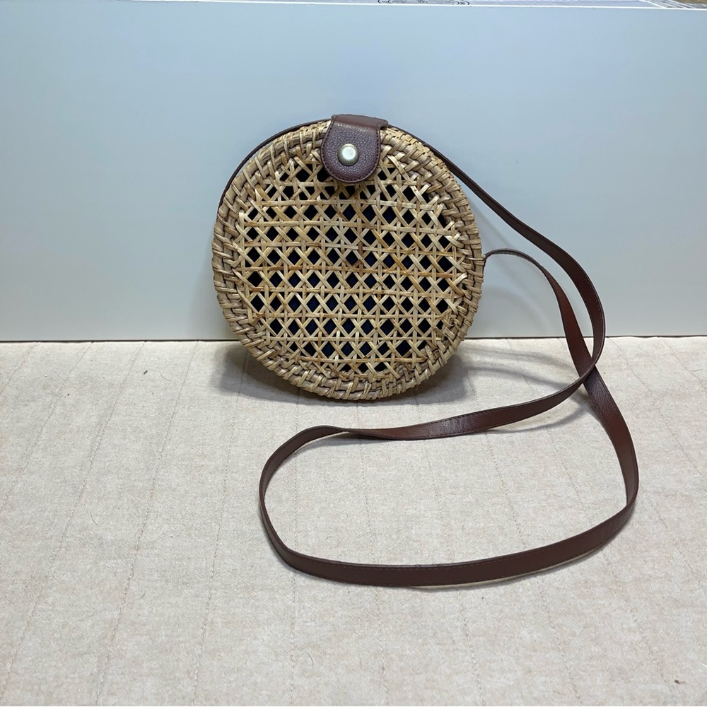 J. Crew Round Wicker Rattan Small Crossbody Handbag